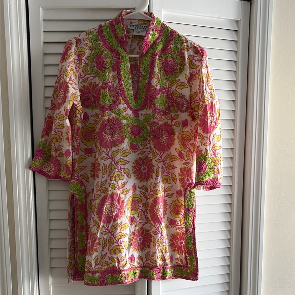 Gretchen Scott Iconic Floral Pink and Green Women's Tunic Top